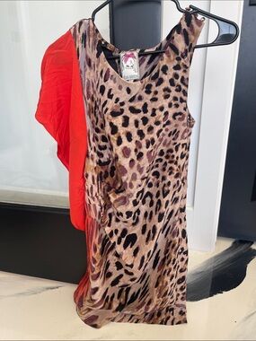Yoana Baraschi Leopard Print Dress with Orange Drape